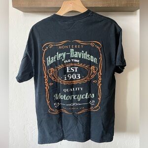Harley Davidson| Black short sleeve tee—Monterey, Motorcycles print•••medium